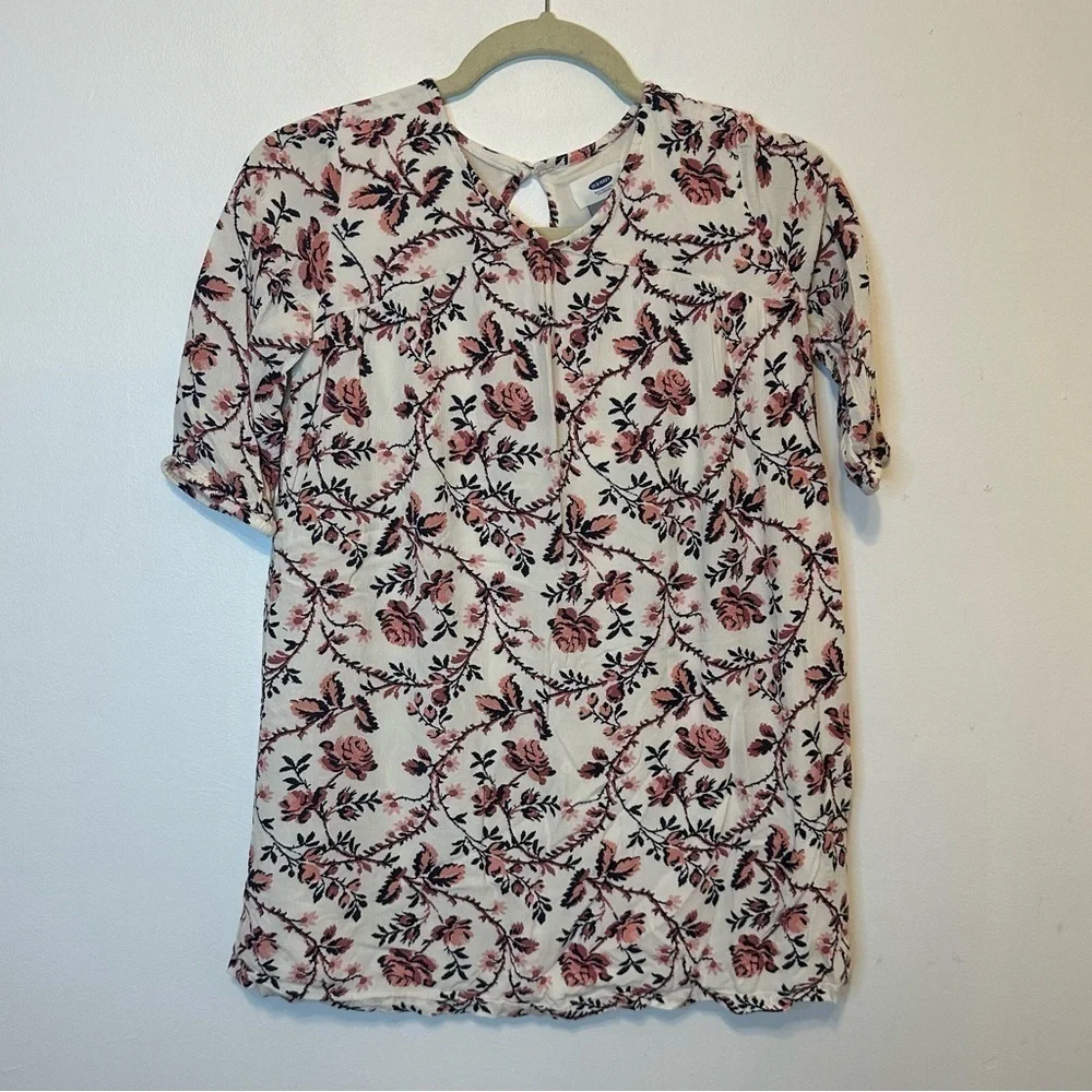 Old Navy Girls Mini Floral Off White & Pink Dress Size M Medium 8 Small Flaw